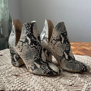 Madden Girl Black and Cream Snakeskin Ankle Booties